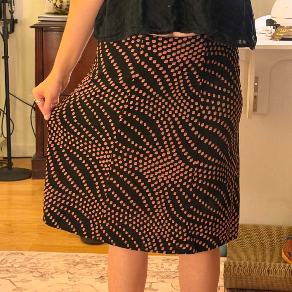 Notations Petite Black and Pink Polka Dot A-Line Skirt Style 2A28600